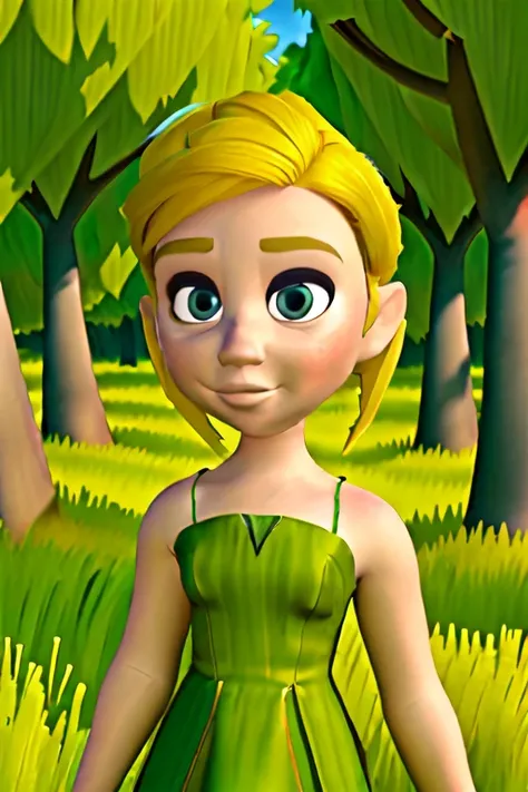 <lora:TFM_Chibi_Zelda:0.6> 1girl, blonde hair, dress, in a grassy field with trees, pixar style