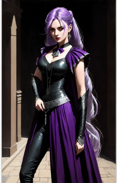 portrait, masterpiece, best quality, (purple theme, limited palette:1.3), (vampire 1girl, dynamic pose, intricate fractal, evil, extra arms, wind, silver revealing clothes, comic, light purple hair absurdly long hair half updo, perfect face, silver eyes), medium breasts, (highly detailed), (perfect face),((eyelashes)), (realistic), thick lips, shrine, spot color, night sidewalk background, runes, by Jeremy Lipking, by Antonio J. Manzanedo, by Frederic Remington, by HW Hansen, by Charles Marion Russell