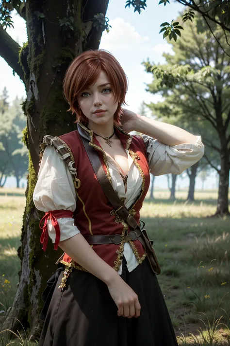 ((masterpiece, best quality))
<lora:Witcher3Shani:0.9>
Witcher3Shani, 1girl, short hair, red hair, Leaning against an invisible tree