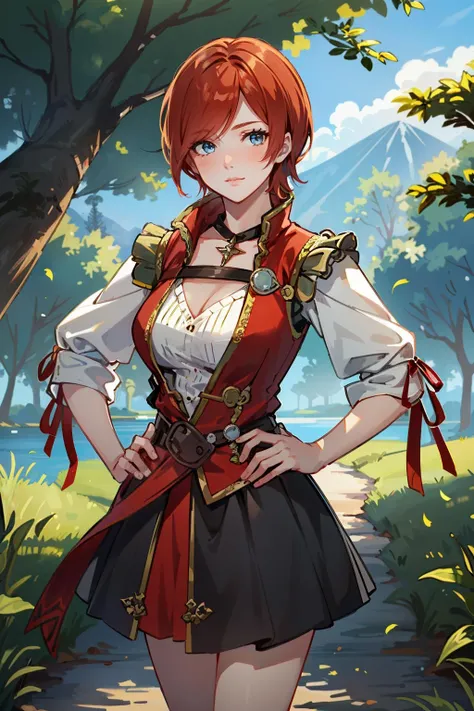 ((masterpiece, best quality))
 <lora:Witcher3Shani:0.9>
Witcher3Shani, 1girl, short hair, red hair, Standing with hands on the waist