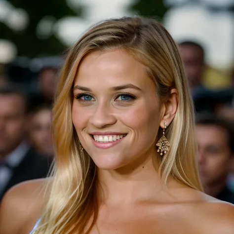 Realistic photo of a beautiful r33s3w-v2 woman, 1girl, solo, long hair, looking at viewer, smile, (((blonde hair))), jewelry, upper body, earrings, teeth, mole, grin, lips, mole under eye, messy hair, portrait, freckles, realistic, mole on neck, mole on cheek, soft lighting, professional Photography, Photorealistic, detailed, RAW, analog, sharp focus, 8k, HD, DSLR, high quality, Fujifilm XT3, film grain, award winning, masterpiece<lora:r33s3w-v2:1.0>
