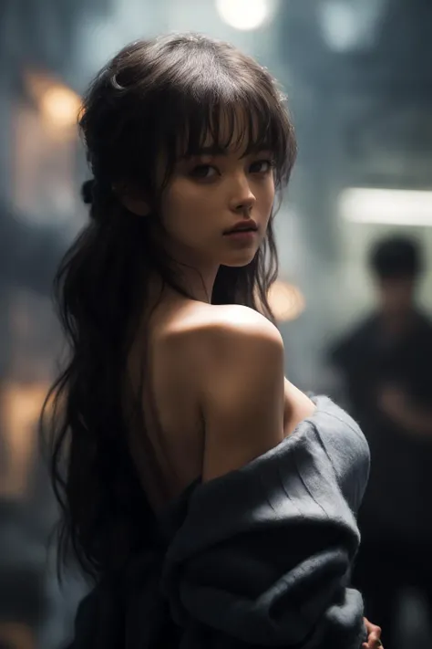 masterpiece, best quality,1girl, bare shoulder, looking at viewer, blurry, <lora:br_max-000012:0.8>