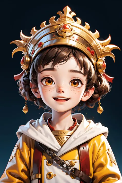 <lora:xk_20231007084335:0.9>,xh,solo,1boy,male focus,brown hair,brown eyes,male child,looking at viewer,chibi,freckles,upper body,smile,simple background,