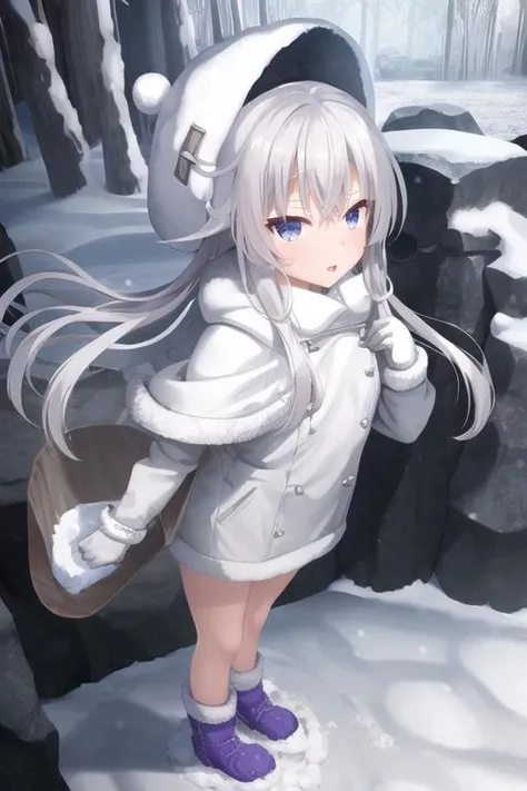 1girl, flat chest, yeti, white fur, blue eyes, fangs, icy breath, snowflakes, winter, cave, stalactites, stalagmites, frozen crystals, shimmering ice, blizzard, snowstorm, frosty air, icicles, frostbite, fur cloak, snow boots, mittens, snow hat, snow goggles, snow shovel, solo, standing, confident expression,, masterpiece, best quality, official art, extremely detailed CG unity 8k wallpaper, artbook, yuzu-soft, kobuichi, muririn, nice hands, perfect hands, <lyco:GoodHands-beta2:1>,