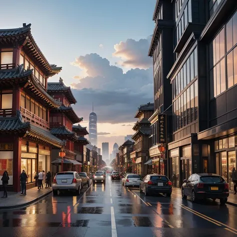 dramatic lighting, beautiful, best render, realistic, ((cityscape)), ((modern)), street view, ((classical)), ((Chinese))
