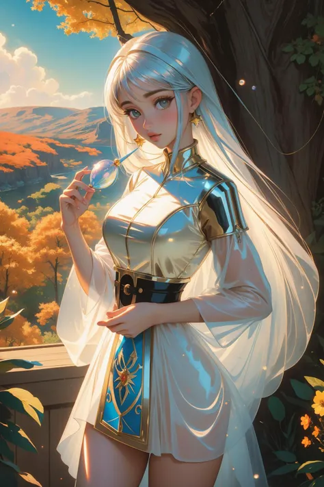 Tower13_Marketa, (vibrant art stylized by Ric Nagualero:0.8) and (Augustus Edwin Mulready:1.1) and (George Clausen:1.2) , vibrant Anime, epic a storybook illustration, studio Pencil painting of a masterpiece, Celestial Zen ("Steel":1.3) , clean, soap bubbles, iridescent beach and Vine background, fall woods with Acorn, Sun in the sky, split diopter, Magic Realism, Sci-Fi, Bastardcore, moody lighting, Circular polarizer, Instax, made of Zinc, full of color, Highres, arthouse, cityscape