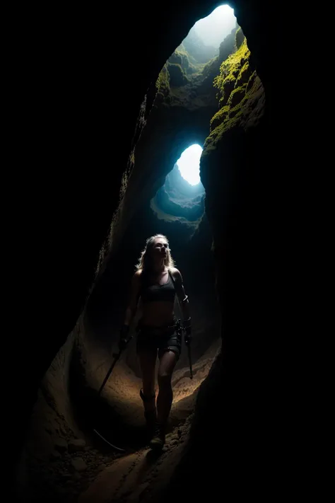 KatjaStudt, woman exploring a cave, torch in hand, dramatic light, dark, light from above, upper body,
cinematic, vibrant, photo realistic, realistic, sharp focus, 8k, highly detailed,
<lora:KatjaStudt:1.0>