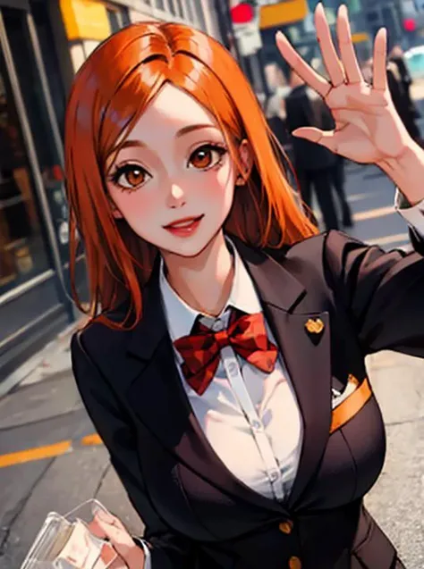 (masterpiece:1.2, best quality), (real picture, intricate details),
street,
pov,
(1milf:1.8), solo, dynamic pose, dynamic angle,
<lora:orihimeInoueBleach_v09:0.5>, (orihime), (orange hair), long hair,
school uniform,
lovely, (smile),