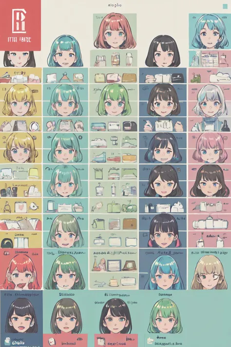 (best quality, masterpiece, RAW photo,ultra-detailed:1.2), <lyco:GoodHands-beta2:1.0>,((multiple girls icons:1.2)), (table of girls face icons:1.2),
<lyco:periodic_table:0.7> with_picture,only_chart