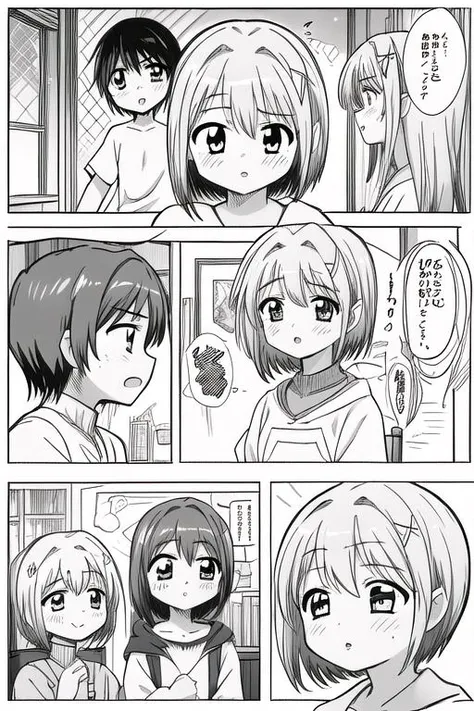 masterpiece, best quality,ultra detail, <lora:anmnr01:0.3>  <lora:add_detail:0.5>,<lora:GoodHands-vanilla:0.8>,1girl,15yo,blush,long,line art,3girls,1boy,comic,border,koma,Text bubble, <lora:LZ-comic strip:0.4> <lora:nanoha-movie-2nd-yagami-hayate:0.7>yagami-hayate,fighting