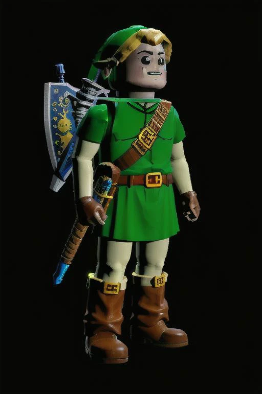 OverallDetail, ootLink, hat, green tunic, belt, fingerless gloves, boots, weapon on back, legoavatar