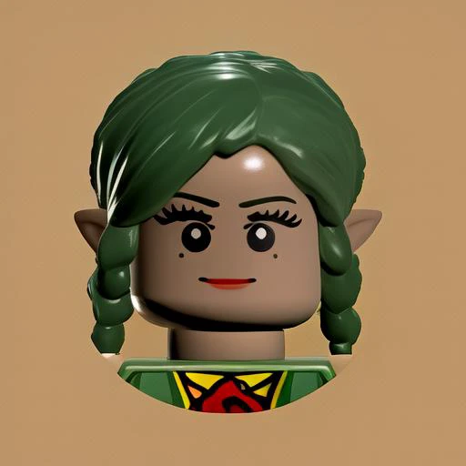 legoavatar, 1girl, straight-on, looking at viewer,  pointy ears, chibi, solo, 
1girl, solo, green hair, twin braids, braid, parody, dark skin, school uniform, dark-skinned female, fake screenshot,
  <lora:legoavatar:1>, 3d