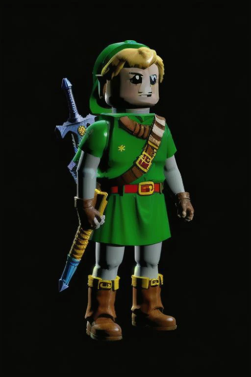 OverallDetail, ootLink, hat, green tunic, belt, fingerless gloves, boots, weapon on back, legoavatar