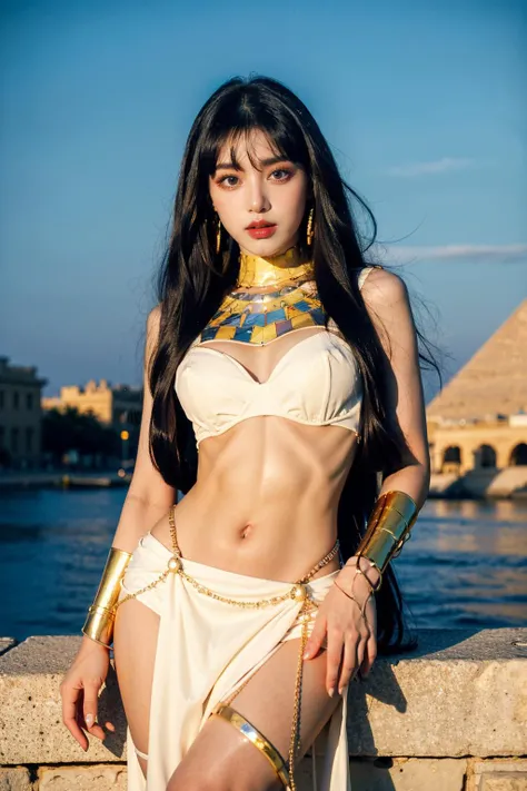 highres, 8k, absurdres, solo, 1girl, SpiderPig, very skinny slender fit-muscled body, thin waist, (naturally sagging breasts:1.2), extremely detailed face eyes lips areolas, (looking at viewer:1.1), (high gloss skin:1.2), (Cleopatra makeup:1.3), pussy focus, royal, gems, gold tiara, ornate jewelry & jewelry, necklace, earrings, bracelet, Ancient Egyptian royal palace, city, pyramids, river background,
<lora:JP_Girl-000011:0.4> , <lora:nitocris_(fate)_v1:0.75> nit1, ewelry, bracelet, egyptian clothes, thighs, belly chain, usekh collar, revealing clothes, pelvic curtain, pasties, bracelet, jewelry