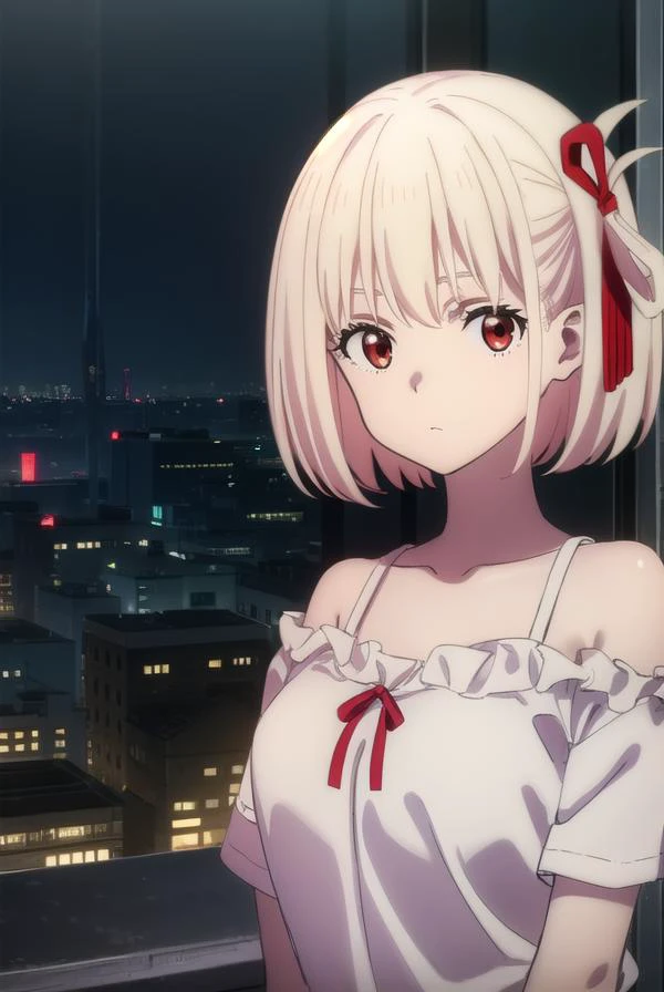 chisatonishikigi, <lyco:chisatonishikigis1-lyco-nochekaiser:1>,
chisato nishikigi, short hair, bangs, blonde hair, (red eyes:1.5), hair ribbon, one side up, bob cut,
BREAK shirt, bare shoulders, twintails, collarbone, hair ribbon, white shirt, frills, off shoulder, red ribbon, short twintails, off-shoulder shirt, frilled shirt,
BREAK outdoors, city,
BREAK looking at viewer, (cowboy shot:1.5),
BREAK <lyco:GoodHands-beta2:1>, (masterpiece:1.2), best quality, high resolution, unity 8k wallpaper, (illustration:0.8), (beautiful detailed eyes:1.6), extremely detailed face, perfect lighting, extremely detailed CG, (perfect hands, perfect anatomy),
