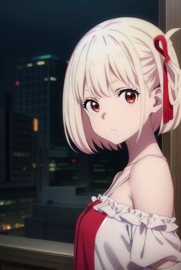 chisatonishikigi, <lyco:chisatonishikigis1-lyco-nochekaiser:1>,
chisato nishikigi, short hair, bangs, blonde hair, (red eyes:1.5), hair ribbon, one side up, bob cut,
BREAK shirt, bare shoulders, twintails, collarbone, hair ribbon, white shirt, frills, off shoulder, red ribbon, short twintails, off-shoulder shirt, frilled shirt,
BREAK outdoors, city,
BREAK looking at viewer, (cowboy shot:1.5),
BREAK <lyco:GoodHands-beta2:1>, (masterpiece:1.2), best quality, high resolution, unity 8k wallpaper, (illustration:0.8), (beautiful detailed eyes:1.6), extremely detailed face, perfect lighting, extremely detailed CG, (perfect hands, perfect anatomy),