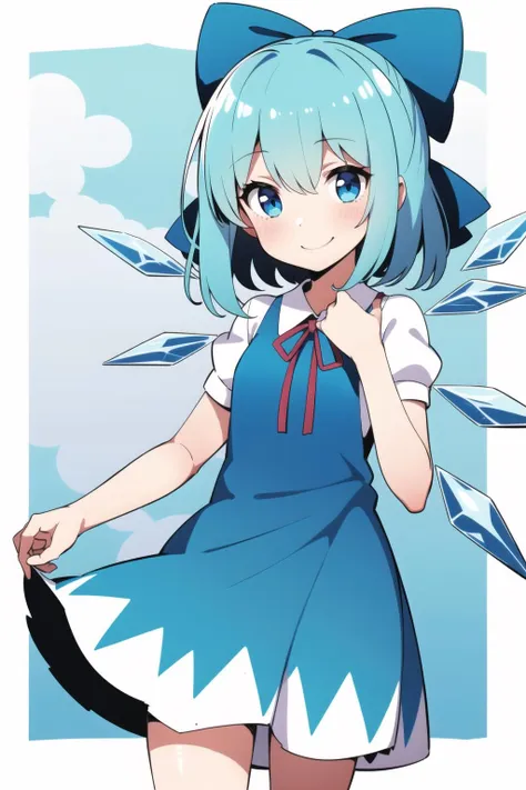 1girl, solo, smile,  cirno