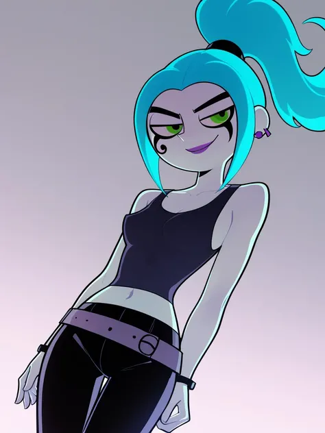 score_9, score_8_up, score_7_up, best quality, masterpiece, 4k, uncensored, perfect lighting, very aesthetic, anime, cartoon, BREAK
1girl, ember mclain, <lora:ember_mclain-PD-1.0:1>,
tank top, tights, belt,
smug,
cover art, cowboy shot, dutch angle,