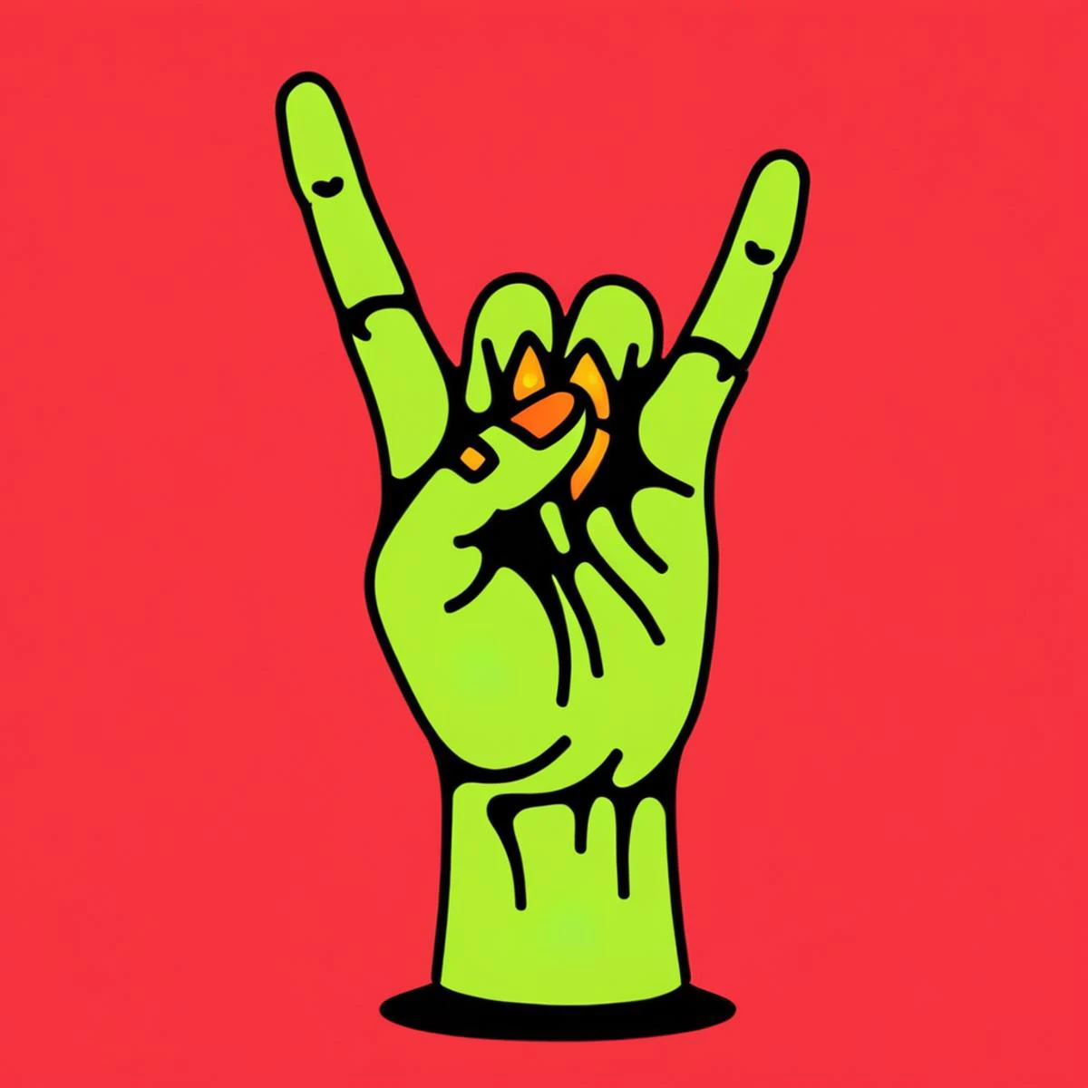 tcc_simple_illustration, a zombie hand holding up rock horns <lora:Simple_Bold_Illustration:1.1> , red background