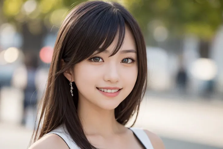 cosplay, tokyo street, smiling, masterpiece, high quality, high resolution, large filesize, full color, 1 girl, gorgeous detailed dress, look at viewer, (SIGMA 85mm f1.4), depth of field, bokeh, detailed photorealistic background, detailed lighting, diffused natural sunlight, diffused natural skin glow,