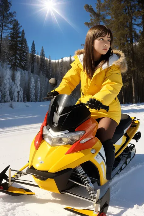 1girl, (abstract art designed by Roberto Matta:1.3) and (Louis Aston Knight:1.3) and (Juan Carreño de Miranda:1.2) , surrealism art, magnificent Digital artwork, Rule of Thirds, rear angle of a Interesting [Elusive|Unadvised] Gothic ([marionberrries:Snowmobile:5]:1.3) , it is with DayGlo yellow images, it is covered in Snow, centered Psychotic background, Bulgarian lake with Linden, Stars in the sky, FOV 90 degrees, Guilty, Proud, Voidpunk, Nostalgic lighting, F/14, anaglyph effect, good-looking, sunbeam, High quality, beautiful, female