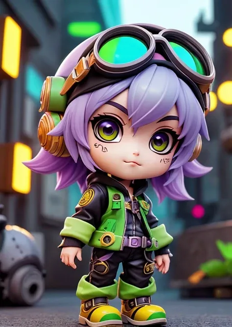 (tristana chibi girl), gren iris, best quality, punk outfit, goggles, intricate detail, absurd res, sharp focus, anime, mystic style,(by Dongitos:0.8)