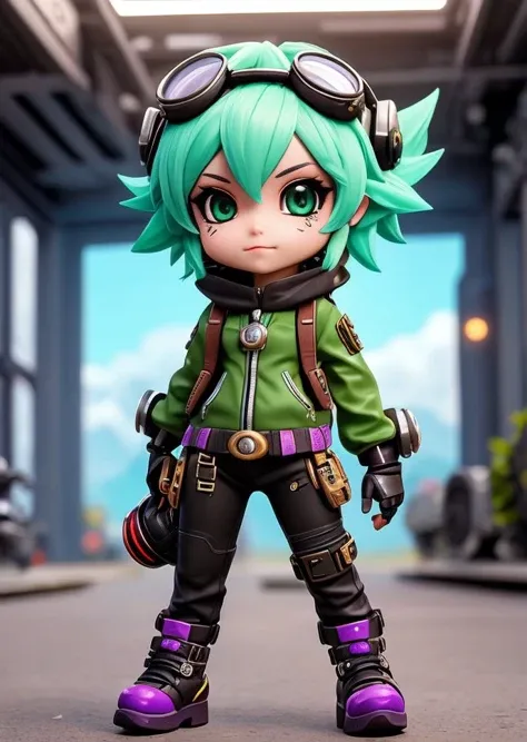 (tristana chibi girl), gren iris, best quality, punk outfit, goggles, intricate detail, absurd res, sharp focus, anime, scifi style,(by Dongitos:0.8)