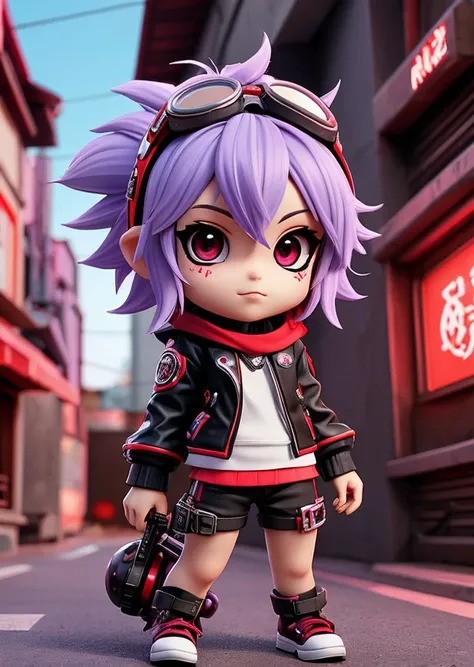 (tristana chibi girl), red iris, best quality, punk outfit, goggles, intricate detail, absurd res, sharp focus, anime, (by Dongitos:0.8)