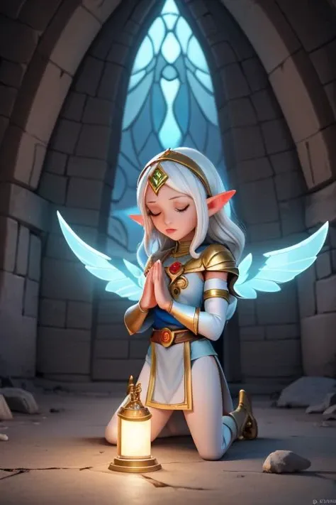 1elf-girl-woman, cleric, praying to the light,