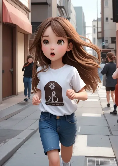 render, white girl, Brown-haired head, run, Astonishment