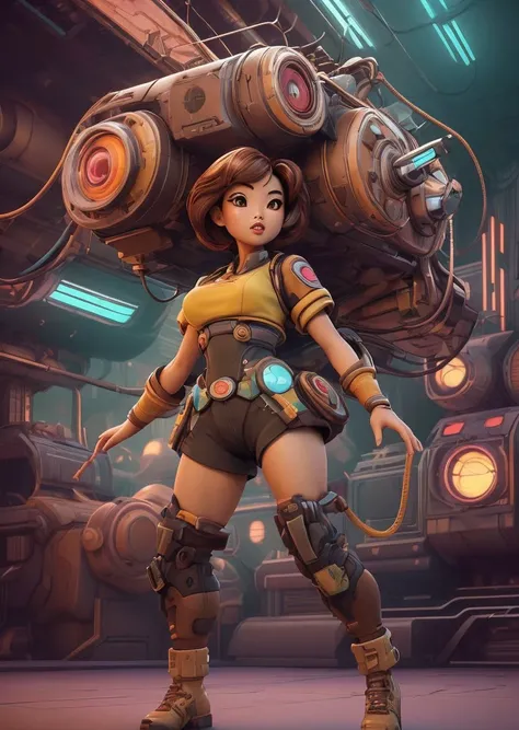 concept art <lora:RetroFuturismAI:1>, RetroFuturismAI overcomplicated, retro style background Unity render, asian girl, Brown-haired head, lies, madness
