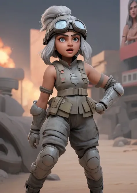 3D model, indian girl, Gray-haired head, costs, screams var style background soldart, poster of brutal soldier, vest, helmet goggles, by Alex Ross, (masterpiece:1.2), artstation, soft gradients, fabric texture, soft grades, <lora:soldart3-000005:0.7>
