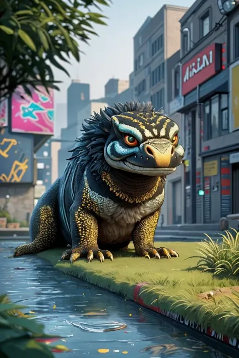 (masterpiece), (realistic), 8k, RAW photo, very wide shot, octane render, unreal engine, volumetrics dtx, (film grain, bokeh, blurry foreground) Carpet Python mutation to Golden Newfie creature, costs verbs, graffiti/street art move Lilly-of-the-Valley The Grand Canal background, luxurious, glitch art, experimental trippy snou