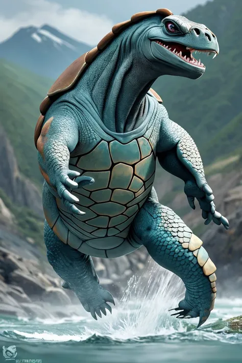 (masterpiece), (realistic), 8k, RAW photo, very wide shot, octane render, unreal engine, volumetrics dtx, (film grain, bokeh, blurry foreground) Leatherback Sea Turtle mutation to Bushmaster Snake creature, at least verbs, international typographic style move Rose Kardinal Los Glaciares National Park background, Step-by-step, surrealism, nubivagant trippy snou