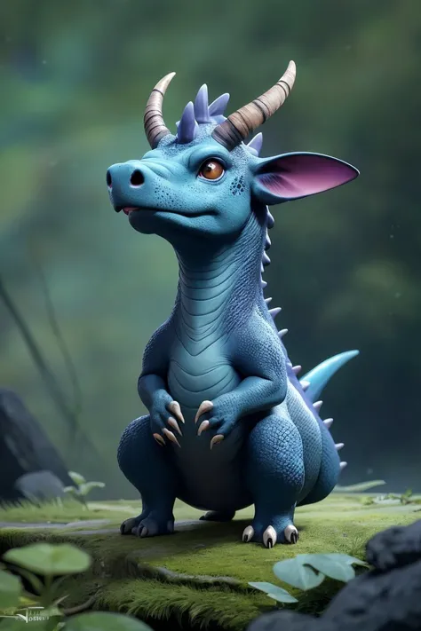 (masterpiece), (realistic), 8k, RAW photo, very wide shot, octane render, unreal engine, volumetrics dtx, (film grain, bokeh, blurry foreground) Styracosaurus mutation to Pocket Pitbull creature, speak verbs, synthetism move Misty Blue Limonium Messel Pit Fossil Site background, Convoluted, fisheye lens, supernal trippy snou
