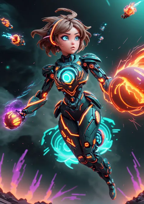 low camera angle, upper body, 3D scene , <lora:InfraBlackholeTech:0.7> <lora:GelatinTech:0.3> body cyborg girl, beautiful eyes, Light brown hair, a fall, Delight emotions, arabesque movement, gorgonize trippy, (illuminated from within with neon light:1.4) (powerful grenade explosion with flying fragments and fire in the background:1.4), physical particle effect, wave (masterpiece), (realistic), 8k, RAW photo, very wide shot, octane render, unreal engine, volumetrics dtx, (film grain, bokeh, blurry foreground)
