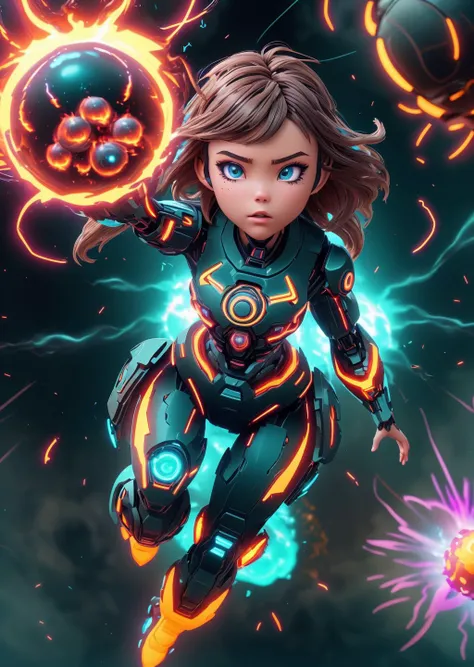 low camera angle, upper body, 3D scene , <lora:InfraBlackholeTech:0.7> <lora:GelatinTech:0.3> body cyborg girl, beautiful eyes, Brown-haired hair, pointing, surprised fear emotions, art informel movement, experimental trippy, (illuminated from within with neon light:1.4) (powerful grenade explosion with flying fragments and fire in the background:1.4), physical particle effect, wave (masterpiece), (realistic), 8k, RAW photo, very wide shot, octane render, unreal engine, volumetrics dtx, (film grain, bokeh, blurry foreground)