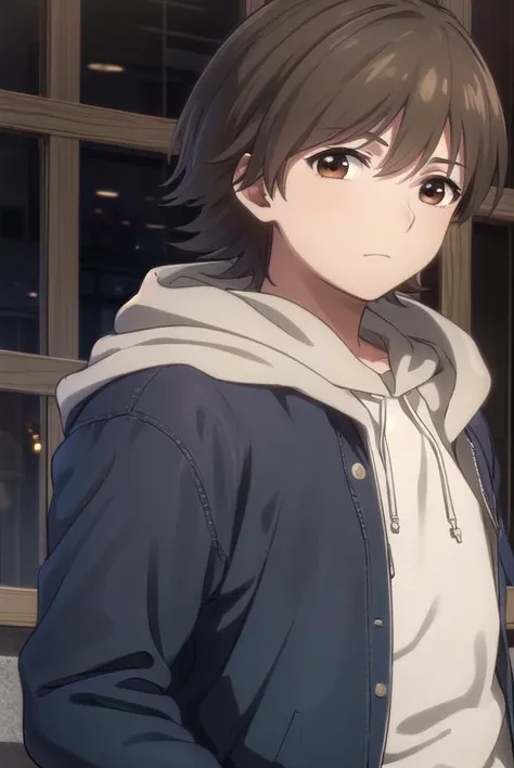 rentaroufutaba, <lora:rentarou futaba s1-lora-nochekaiser:1>,
rentarou futaba, short hair, brown hair, (brown eyes:1.5), male focus,
BREAK long sleeves, jacket, open clothes, hood, open jacket, hoodie, hood down,
BREAK outdoors, city,
BREAK looking at viewer, (cowboy shot:1.5)
BREAK <lyco:GoodHands-beta2:1>, (masterpiece:1.2), best quality, high resolution, unity 8k wallpaper, (illustration:0.8), (beautiful detailed eyes:1.6), extremely detailed face, perfect lighting, extremely detailed CG, (perfect hands, perfect anatomy),