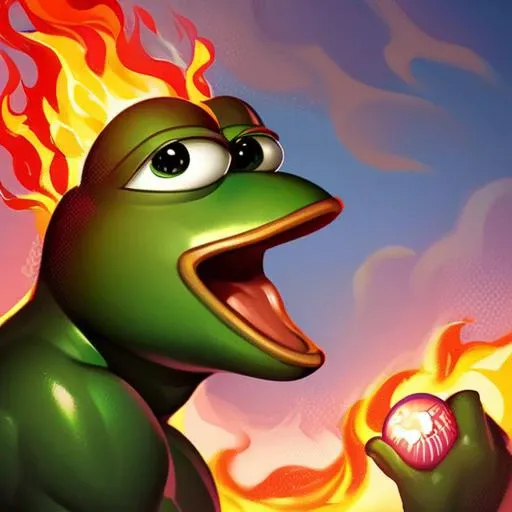 score_9, score_8_up, score_7_up, score_6_up, score_5_up, score_4_up,, <lora:FireBreath:1> breathing fire, pepe the frog , solo,1man,frog,open mouth, male, muscular, solo <lora:ponydiffusionv6_pepethefrog:1>,fire bolt,blowing fire,shadows, analog photo, ziprealism, masterpiece,side view,apocalipse backround,world end backround
