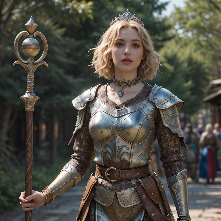 (masterpiece:1.2), (best quality,:1.2), 8k, HDR, ultra detailed, ((photorealistic)), perfect anatomy, professional light, cinematic lighting, fashion photography, ambient lighting,<lora:detail_slider_v4:3>, epic medieval fantasy, a wizard wearing an intricate doublet, holding a staff, with blonde short hair, tiara, studded collar, bracelet, belt, <lora:zoom_slider_v1:-1.5>, <lora:cleavage:-1>, in the style of Tolkien, Middle Earth, epiCPhoto