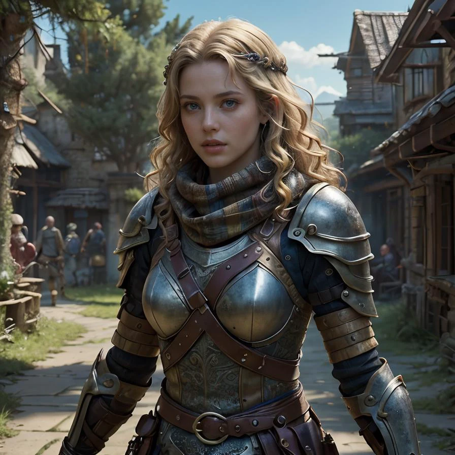 (masterpiece:1.2), (best quality,:1.2), 8k, HDR, ultra detailed, ((photorealistic)), perfect anatomy, professional light, cinematic lighting, fashion photography, ambient lighting,<lora:detail_slider_v4:3>, epic medieval fantasy, a rogue wearing brigandine armor, with blonde long and curly hair, circlet, scarf, armlet, belt, <lora:zoom_slider_v1:-1.5>, <lora:cleavage:-1>, <lora:fantasyAI:0.8> tanjoreai, in the style of Tolkien, Middle Earth, epiCPhoto