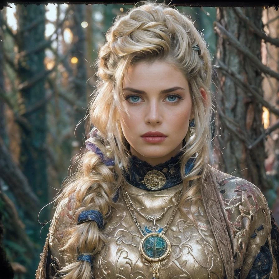 (masterpiece:1.2), (best quality,:1.2), 8k, HDR, ultra detailed, ((photorealistic)), perfect anatomy, professional light, cinematic lighting, ambient lighting, <lora:detail_slider_v4:3>, OverallDetail, epic medieval fantasy, Samantha, <lora:Samantha-10:1>, as a mage wearing an intricate tabard, with Golden Blonde braided hair, headband, locket, bracelet, sash, <lora:zoom_slider_v1:-1.5>, <lora:cleavage:-2>, <lora:fantasyAI:0.6> tanjoreai, style of Tolkien's Middle Earth, epiCPhoto