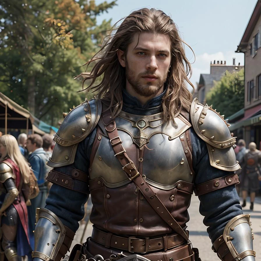 (masterpiece:1.2), (best quality,:1.2), 8k, HDR, ultra detailed, ((photorealistic)), perfect anatomy, professional light, cinematic lighting, fashion photography, ambient lighting,<lora:detail_slider_v4:3>, epic medieval fantasy, a middle-aged male warrior wearing studded leather armor, with brown short and messy hair, beard, circlet, beaded necklace, leather Wristband, studded belt, <lora:zoom_slider_v1:-1.5>, <lora:cleavage:-1>, in the style of Tolkien, Middle Earth, epiCPhoto
