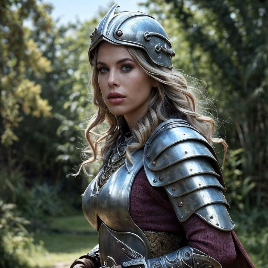 (masterpiece:1.2), (best quality,:1.2), 8k, HDR, ultra detailed, ((photorealistic)), perfect anatomy, professional light, cinematic lighting, ambient lighting, <lora:detail_slider_v4:3>, OverallDetail, epic medieval fantasy, Olivia, <lora:Olivia-10:1>, as a warrior wearing hide armor and a helmet, with Sun-kissed Highlights long and messy hair, circlet, leaf-shaped pendant, bracelet, cape, <lora:zoom_slider_v1:-1.5>, <lora:cleavage:-2>, <lora:fantasyAI:0.6> tanjoreai, style of Tolkien's Middle Earth, epiCPhoto