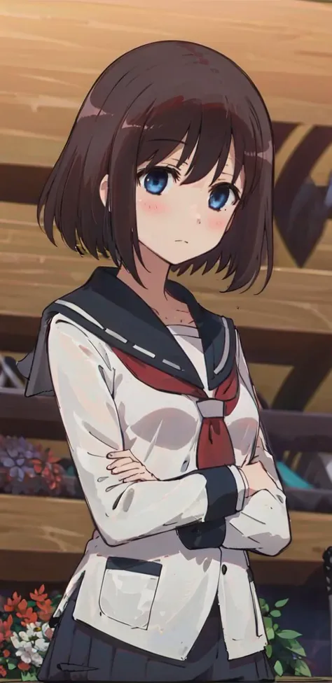 masterpiece, best quality,1girl, school uniform, short hair, blue eyes,
