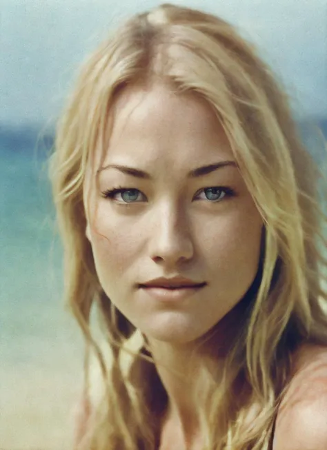 photo of beautiful sks woman, hyper realistic photograph, detailed face,film grain, Kodak portra 800, f1.8, intricate, at the beach, <lora:locon_yvonne_v1_from_v1_64_32:1.3>