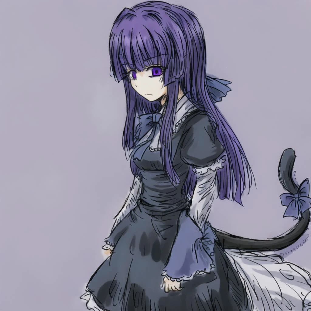 <lora:fredericaBernkastel_bern1060V10:0.6>, 1girl, frederica bernkastel, bangs, blue bow, blue hair, blunt bangs, bow, cat tail, dress, long hair, long sleeves, purple eyes, solo, tail bow, tail ornament, tail raised, tail ribbon, masterpiece,best quality,CG,wallpaper,HDR,high quality,high-definition,extremely detailed, insanity, eldritch, surreal, misty, creepy, horror, psychedelic, asylum, corridor, <lora:blackSouls_5:0.7> <lora:sketchQuickDrawLora_v10:0.6> <lora:shittyOekakiJaggy_v10:0.7><hypernet:blackSoulsHypernetwork_wd14AnimeEpoch1:0>