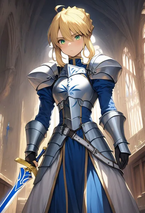 1girl, holding sword artoria pendragon \(fate\), fate \(series\) 
detailed face 
perspective medieval
masterpiece best quality