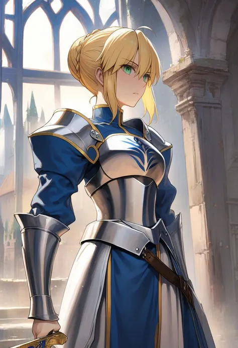 1girl, holding sword artoria pendragon \(fate\), fate \(series\) 
detailed face 
perspective medieval
masterpiece best quality