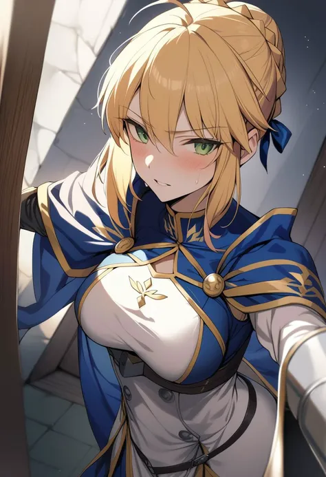 1girl, holding sword artoria pendragon \(fate\), fate \(series\) 
detailed face 
perspective medieval
masterpiece best quality